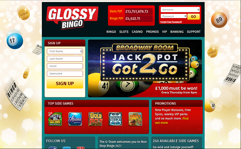 The landing page of Glossy, large view