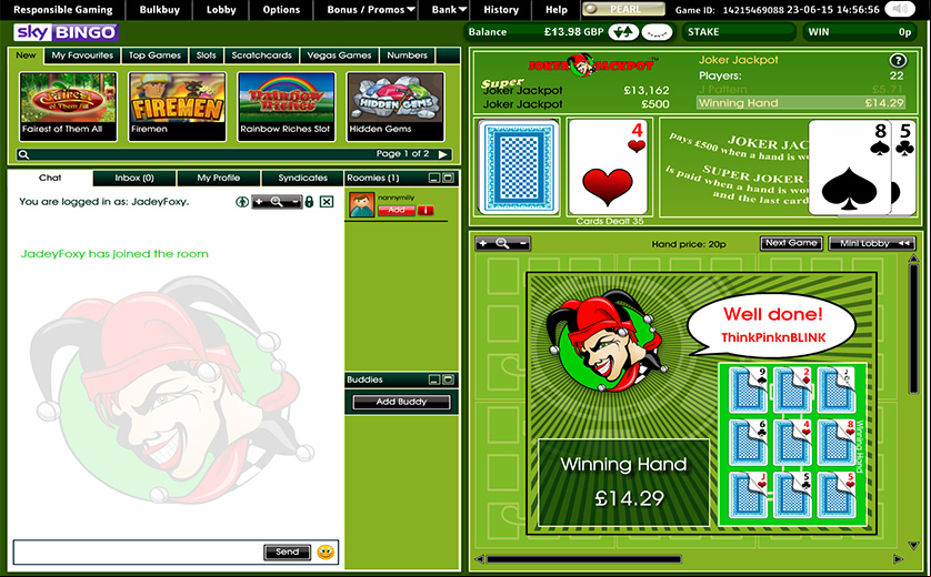 The favourite Joker Jackpot bingo game with cards at Sky, large view