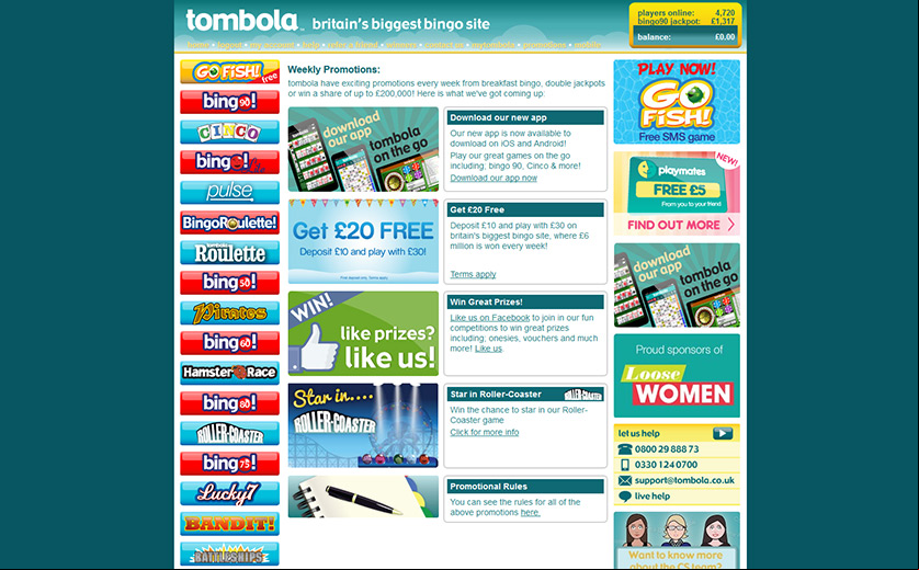 The promotions page on the website, large view
